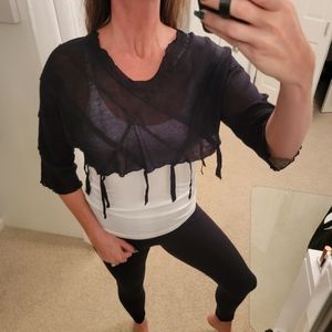 Cynthia Ashby Cropped Ribbon Pullover Black XS NWT